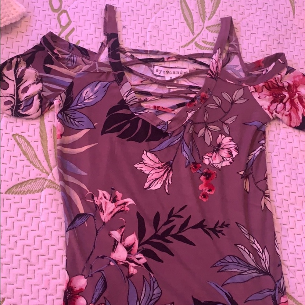cris cross top off shoulders flower print